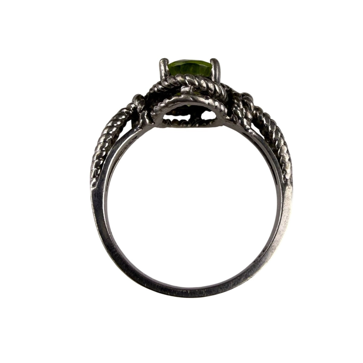 Sterling Silver Women’s Green Gemstone Rope Band Ring Size 6.5 Vintage Style