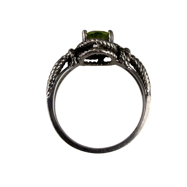 Sterling Silver Women’s Green Gemstone Rope Band Ring Size 6.5 Vintage Style