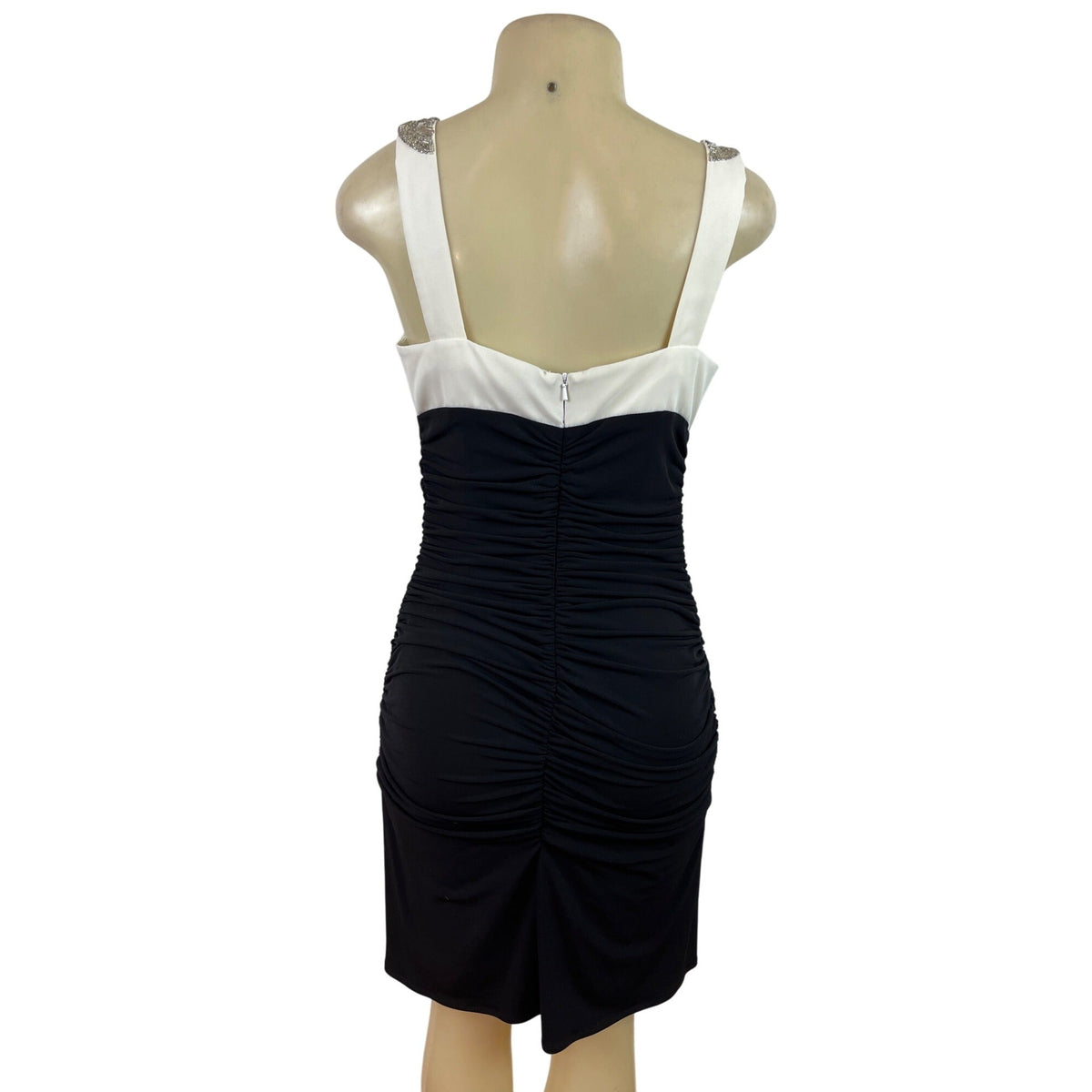 Js Boutique Ruched Black & White Sleeveless Dress With Beaded Neckline  Szize 10