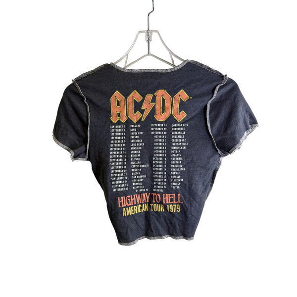 AC/DC Womens Black Cropped T-Shirt Highway To Hell Tour 1979 Graphic Size Small