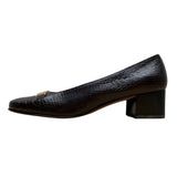 Salvatore Ferragamo Brown Croc-Embossed Leather Block Heel Loafers Sz 5.5B- New