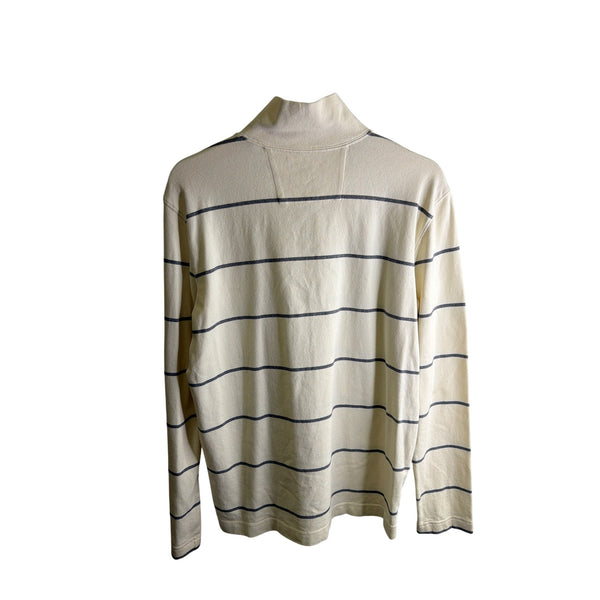 Banana Republic Mens Cream/Gray Cotton Striped Half Zip Long Sleeve Shirt Size M