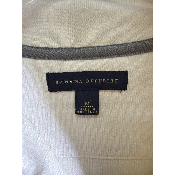 Banana Republic Mens Cream/Gray Cotton Striped Half Zip Long Sleeve Shirt Size M