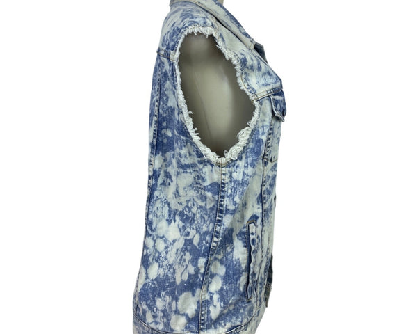 Chor Clothing Co. Women's Blue Bleach Wash Denim Sleeveless Jacket Size L