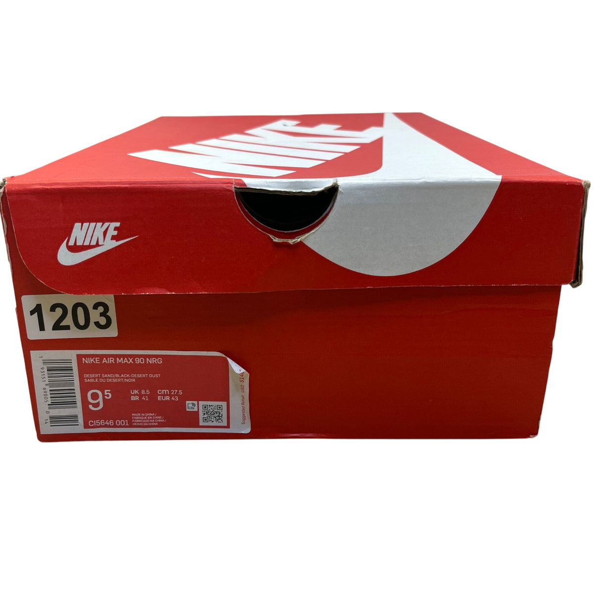 Nike Men’s Desert Sand Suede Mesh Black Swoosh Air Max 90 NRG Sneakers Size 9.5