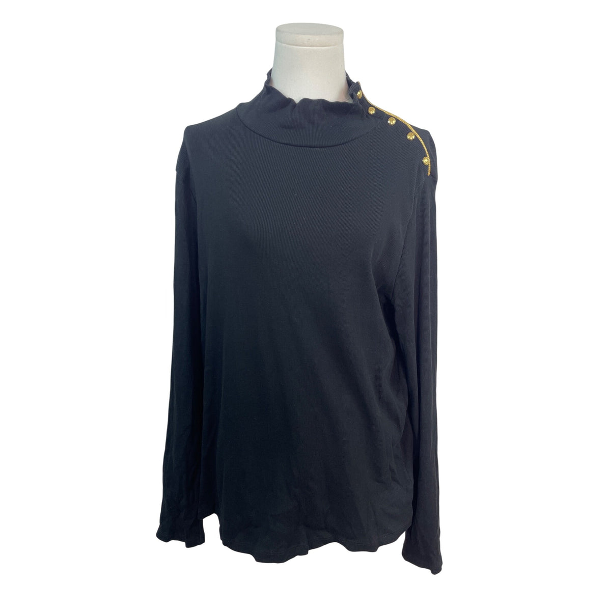 Ralph Lauren Black Ribbed Cotton Top W/ Gold Button Details Size 2X