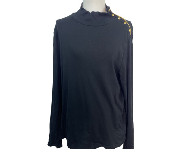 Ralph Lauren Black Ribbed Cotton Top W/ Gold Button Details Size 2X