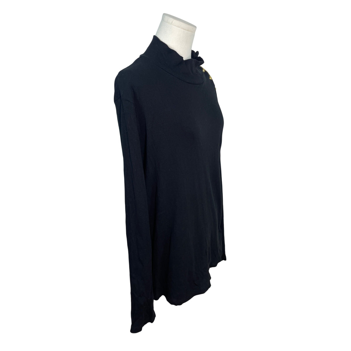 Ralph Lauren Black Ribbed Cotton Top W/ Gold Button Details Size 2X