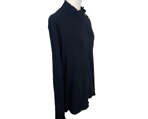Ralph Lauren Black Ribbed Cotton Top W/ Gold Button Details Size 2X