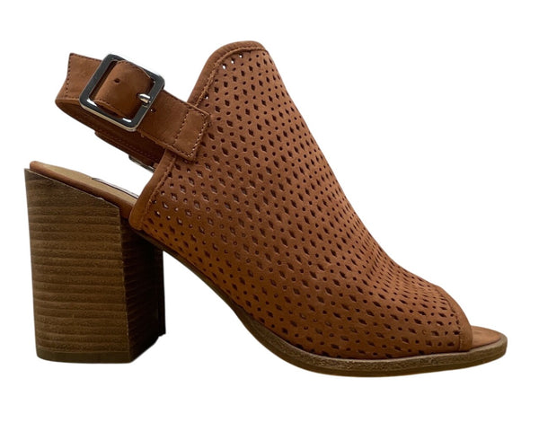 Steve Madden Women’s Brown Perforated Leather Neptune Block Heel Sandals Sz 8.5