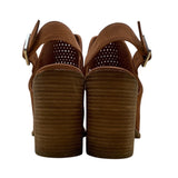 Steve Madden Women’s Brown Perforated Leather Neptune Block Heel Sandals Sz 8.5