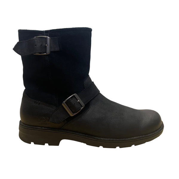 Ugg Men’s Black Leather Waterproof Mid-Calf Buckle Boots Size 11