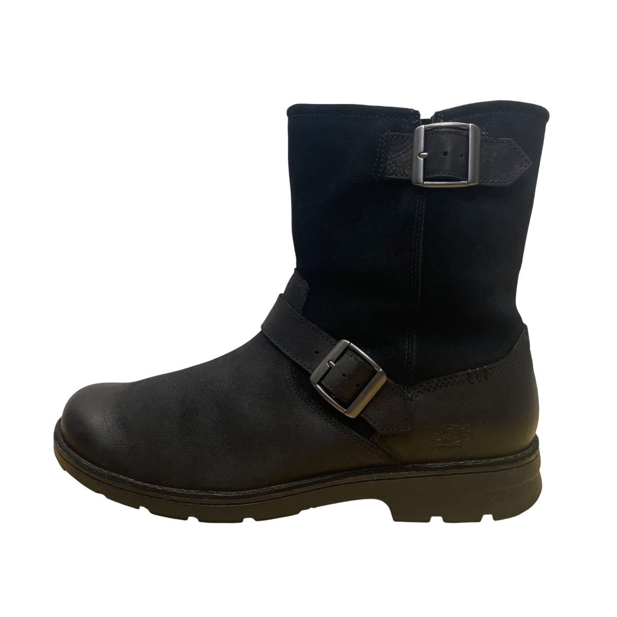 Ugg Men’s Black Leather Waterproof Mid-Calf Buckle Boots Size 11