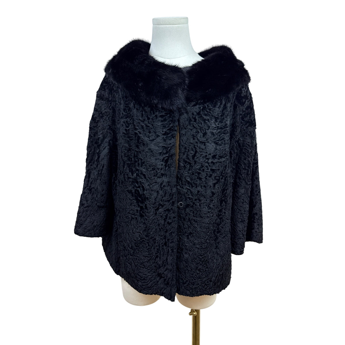 Vintage 50s - 60s Helen L Black Fur Cap Textured Body and Mink-Style Collar S/M