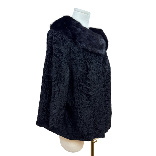 Vintage 50s - 60s Helen L Black Fur Cap Textured Body and Mink-Style Collar S/M