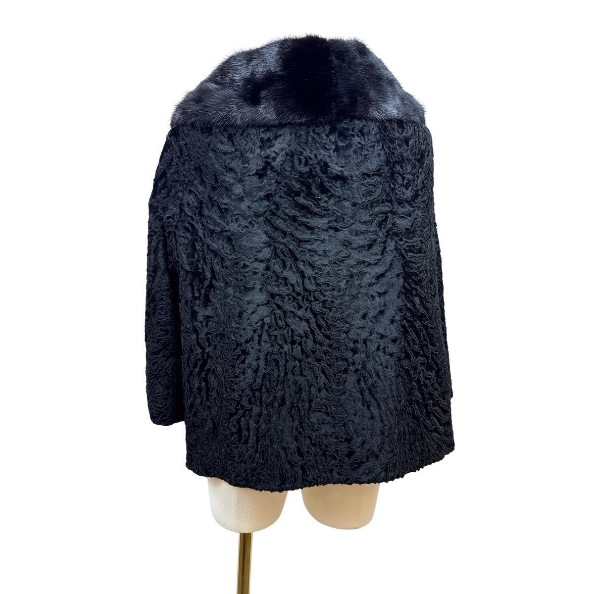 Vintage 50s - 60s Helen L Black Fur Cap Textured Body and Mink-Style Collar S/M