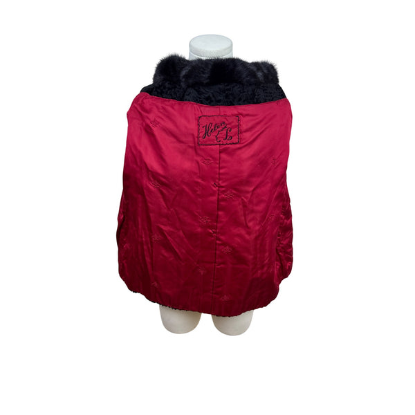 Vintage 50s - 60s Helen L Black Fur Cap Textured Body and Mink-Style Collar S/M