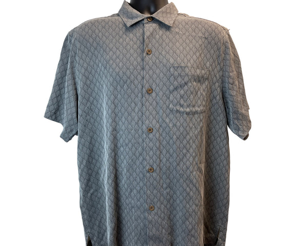 Tommy Bahama Men's Gray Button-Up Shirt With Pocket & Diamond-Pattern Sz M
