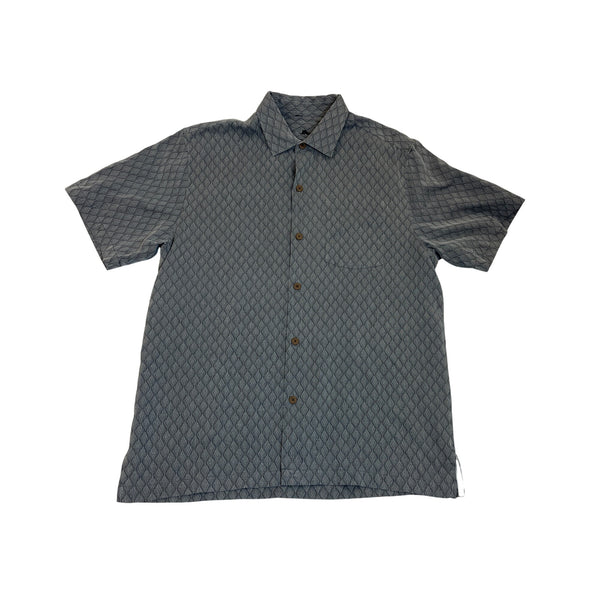Tommy Bahama Men's Gray Button-Up Shirt With Pocket & Diamond-Pattern Sz M
