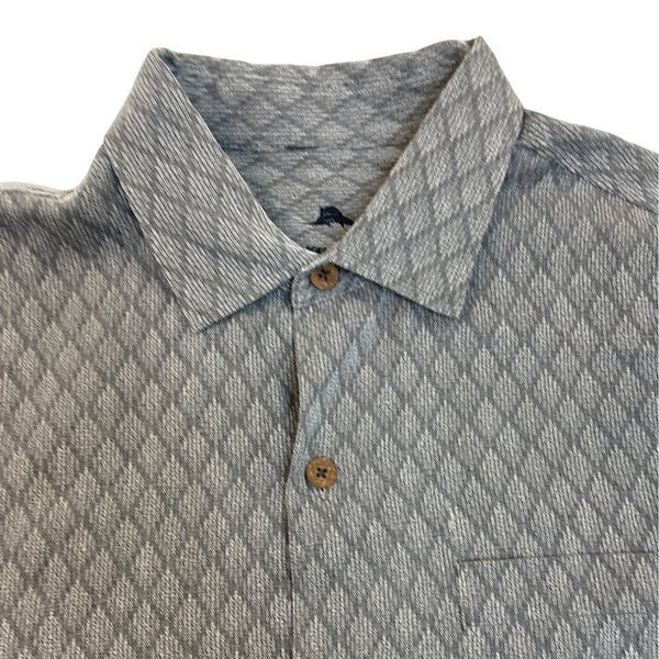 Tommy Bahama Men's Gray Button-Up Shirt With Pocket & Diamond-Pattern Sz M