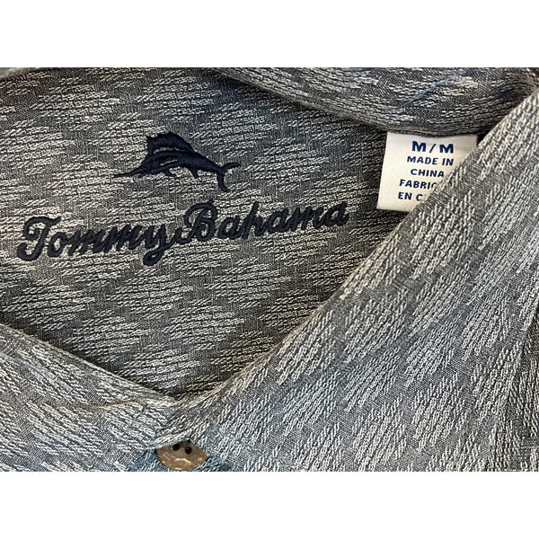Tommy Bahama Men's Gray Button-Up Shirt With Pocket & Diamond-Pattern Sz M