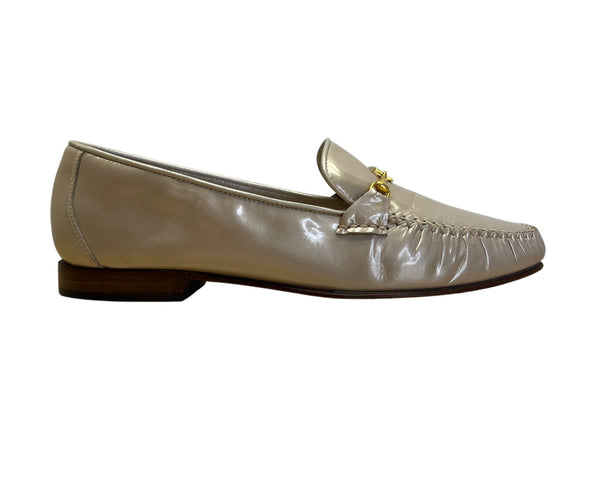 Escada Women’s Beige Leather Gold Hardware Handsewn Moccasin Loafers Size 7.5B