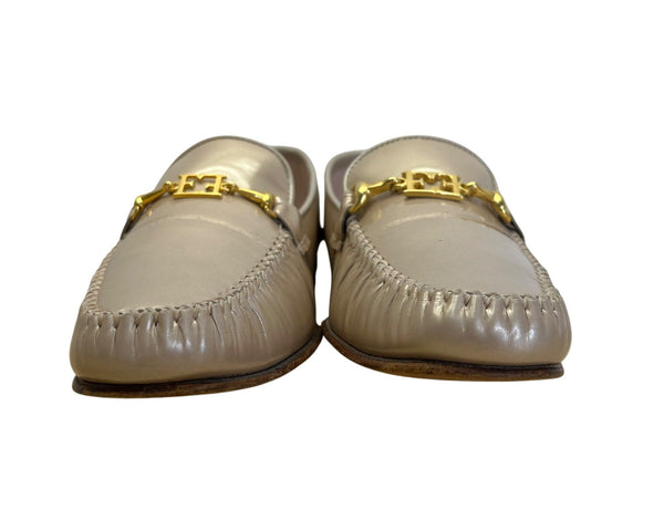 Escada Women’s Beige Leather Gold Hardware Handsewn Moccasin Loafers Size 7.5B