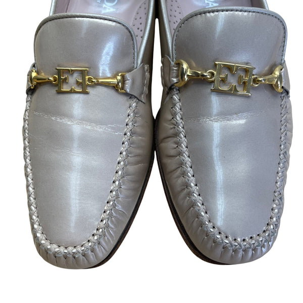 Escada Women’s Beige Leather Gold Hardware Handsewn Moccasin Loafers Size 7.5B