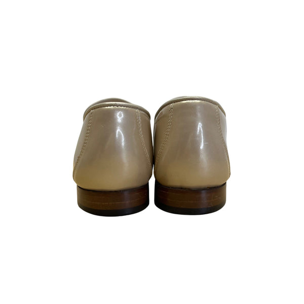 Escada Women’s Beige Leather Gold Hardware Handsewn Moccasin Loafers Size 7.5B
