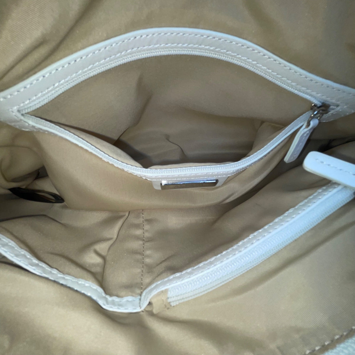 Alfani Womens White Leather Woven Zip Closure Designer Handle Shoulder Bag