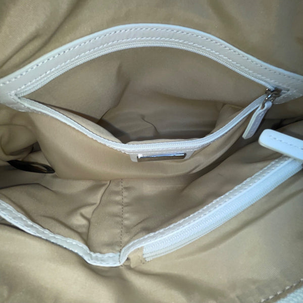 Alfani Womens White Leather Woven Zip Closure Designer Handle Shoulder Bag