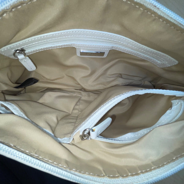 Alfani Womens White Leather Woven Zip Closure Designer Handle Shoulder Bag