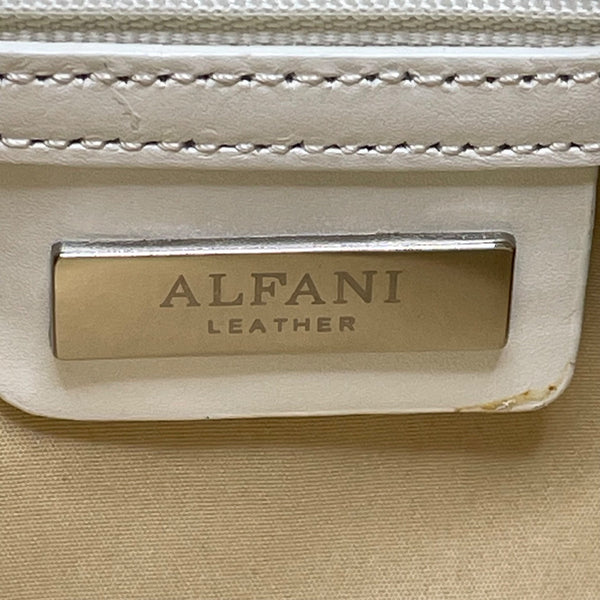 Alfani Womens White Leather Woven Zip Closure Designer Handle Shoulder Bag