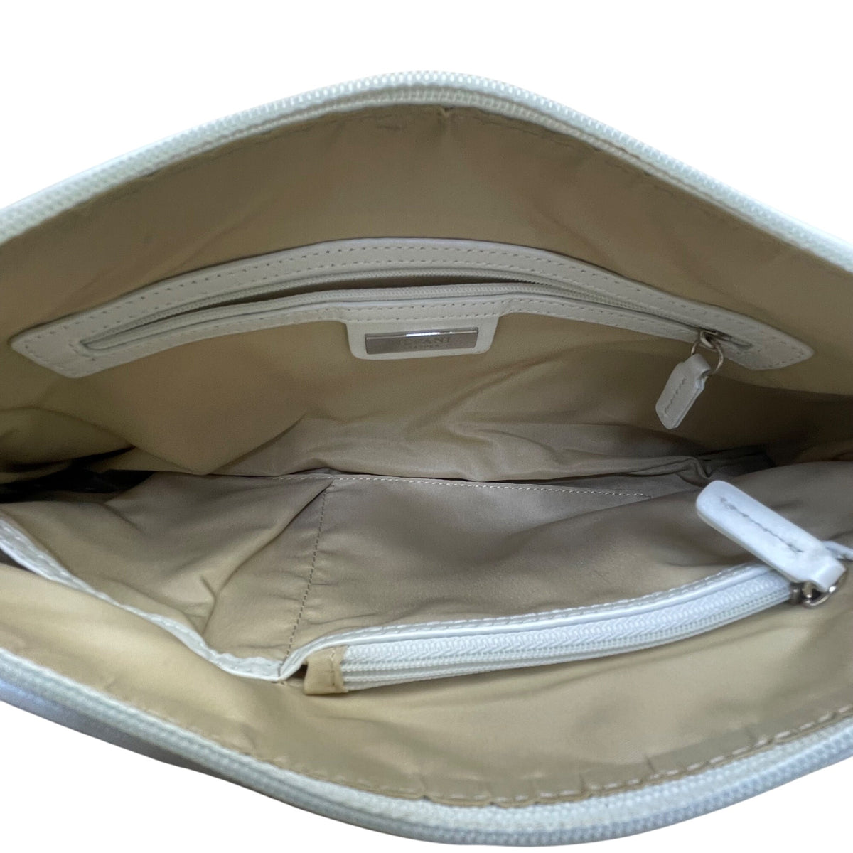 Alfani Womens White Leather Woven Zip Closure Designer Handle Shoulder Bag