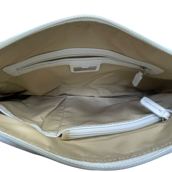 Alfani Womens White Leather Woven Zip Closure Designer Handle Shoulder Bag