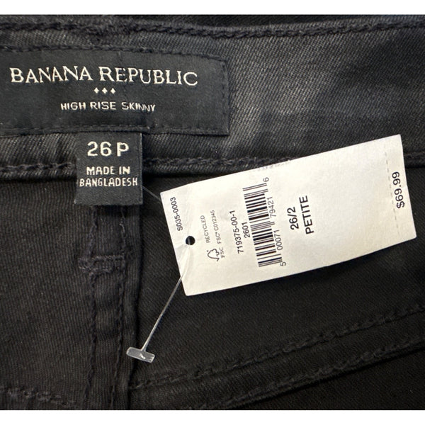Banana Republic Women Black Skinny Jeans High Waist Stretch Cropped Sz 26P - New