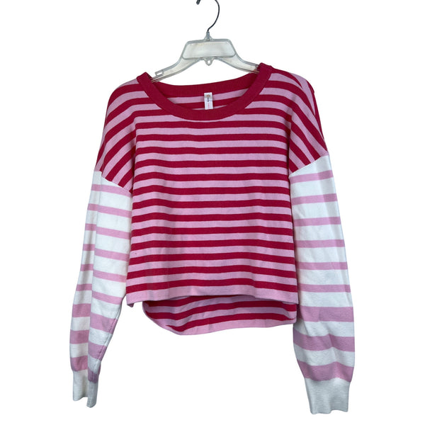 Daily Practice Womens Pink & White Striped Knit Sweater Medium