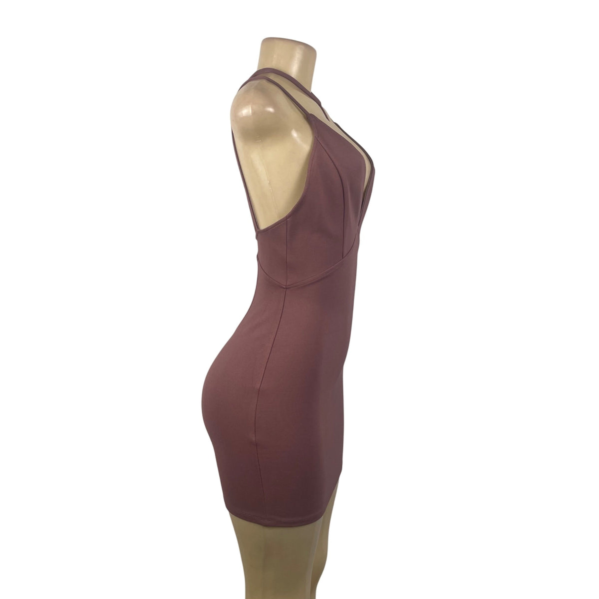 Tobi Womens Mauve Cotton/Nylon Strappy Plunge Mini Dress Stylish Design Sz XS - New