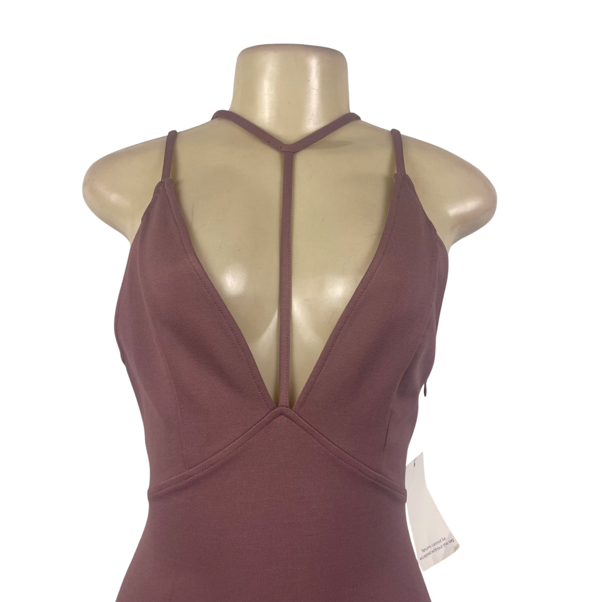 Tobi Womens Mauve Cotton/Nylon Strappy Plunge Mini Dress Stylish Design Sz XS - New