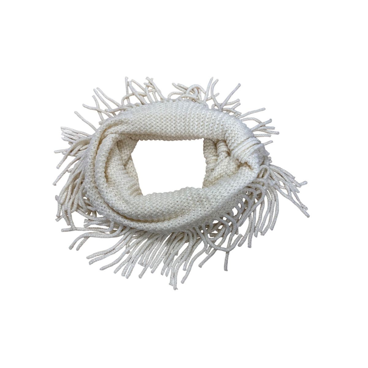 Polyester Womens Ivory Fringe Knitted Infinity Scarf Cozy Cold Weather Accessory