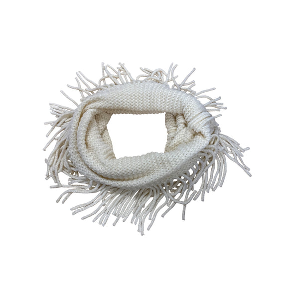 Polyester Womens Ivory Fringe Knitted Infinity Scarf Cozy Cold Weather Accessory