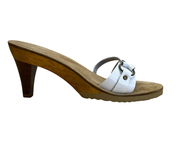 Etienne Aigner Women’s White Leather Salinas Heeled Sandals Size 6.5N