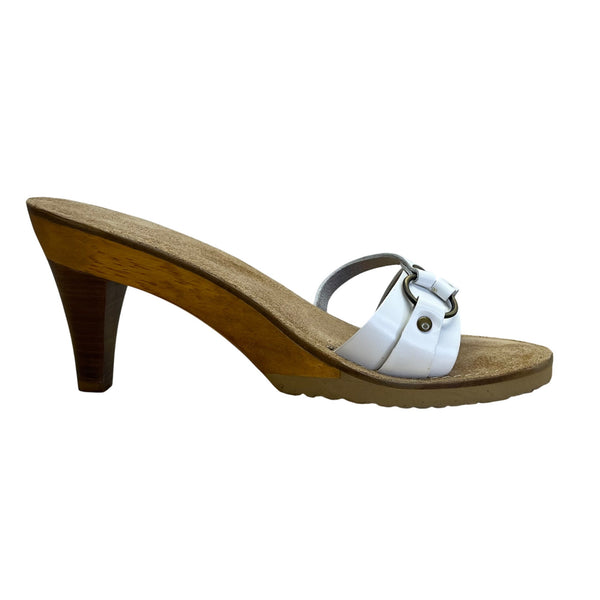 Etienne Aigner Women’s White Leather Salinas Heeled Sandals Size 6.5N