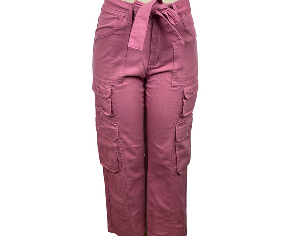 Micoson Women's Pink Cargo High Waist Lace Adjust Capri Pants Sz S - New
