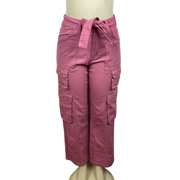Micoson Women's Pink Cargo High Waist Lace Adjust Capri Pants Sz S - New