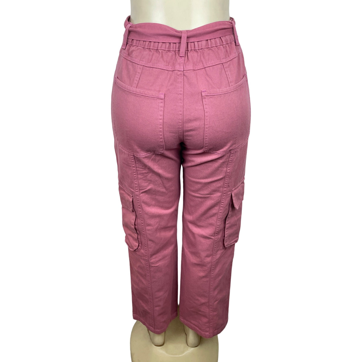 Micoson Women's Pink Cargo High Waist Lace Adjust Capri Pants Sz S - New