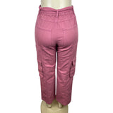Micoson Women's Pink Cargo High Waist Lace Adjust Capri Pants Sz S - New