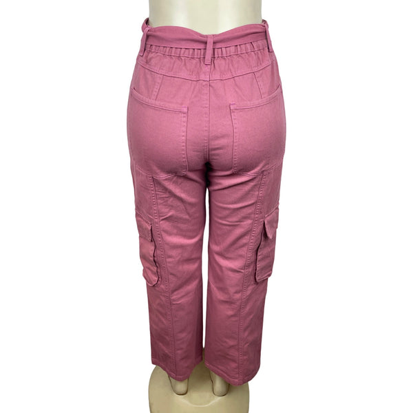 Micoson Women's Pink Cargo High Waist Lace Adjust Capri Pants Sz S - New
