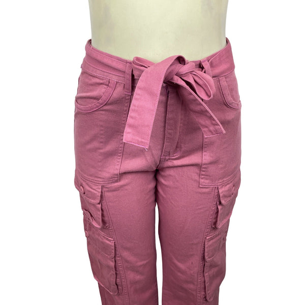 Micoson Women's Pink Cargo High Waist Lace Adjust Capri Pants Sz S - New