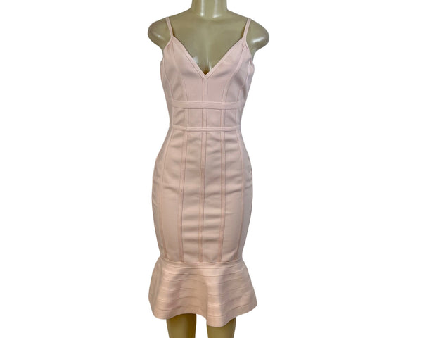 Venus Womens Blush Pink Bandage Midi Dress Sleeveless Ruffle Mermaid Hem Sz S